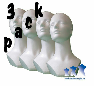 Female Head w/ neckline, Styrofoam White 3 Pack